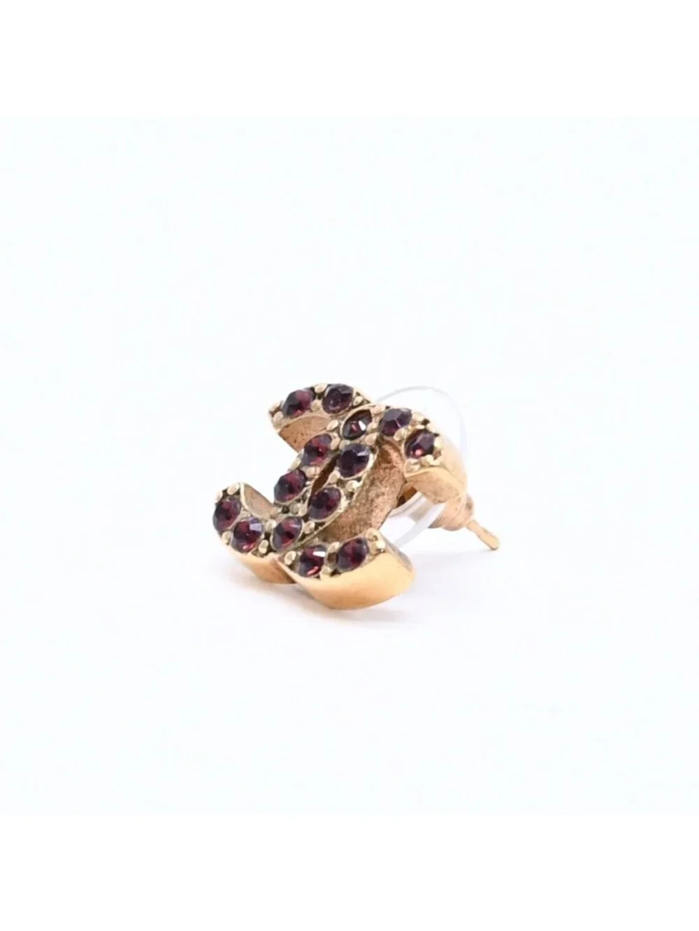 Chanel CC Logo Rhinestone Single Earrings 05 Gold Bordeaux